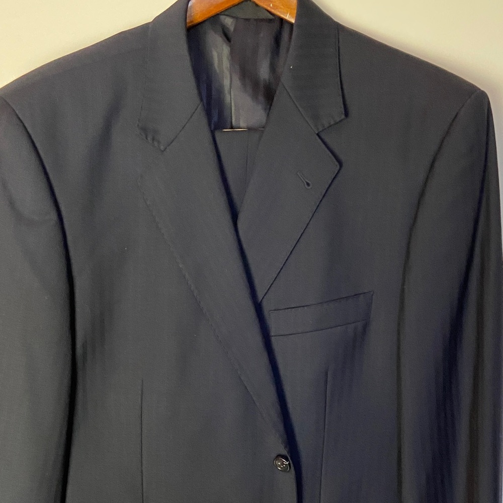 Baroni 100% Super 150s Wool Classic Charcoal Grey Shadow-Striped Men's Suit 46S